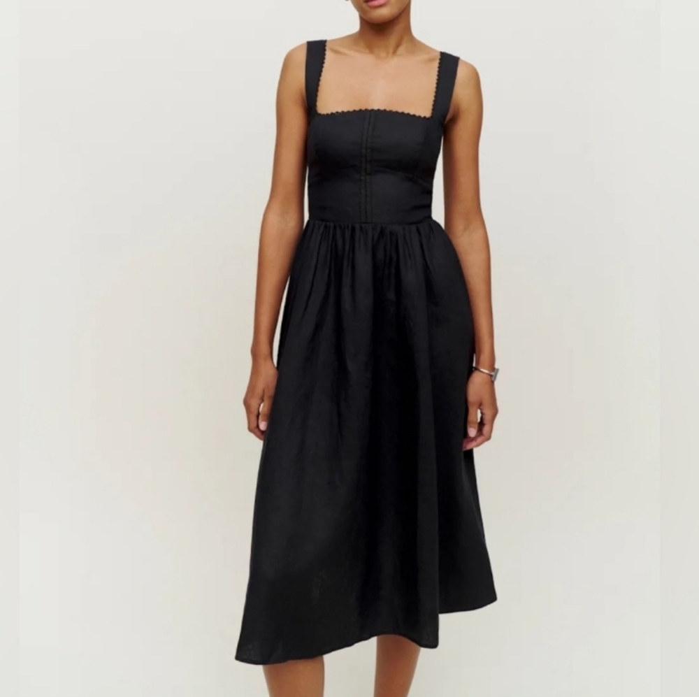 Reformation Tagliatelle Black Linen Midi Dress 6 - Picture 16 of 16